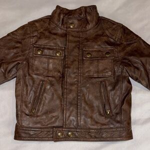 Baby GAP Faux Leather Moto Bomber Jacket Toddler Brown Sz 2 Years